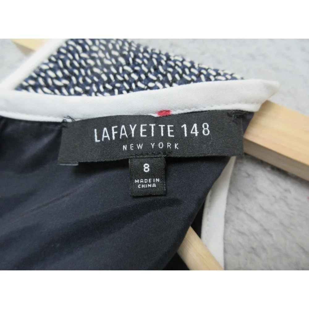 Lafayette 148 New York Dress Jacket Suit Set Womens 8/S Blue‎ Tweed Piped